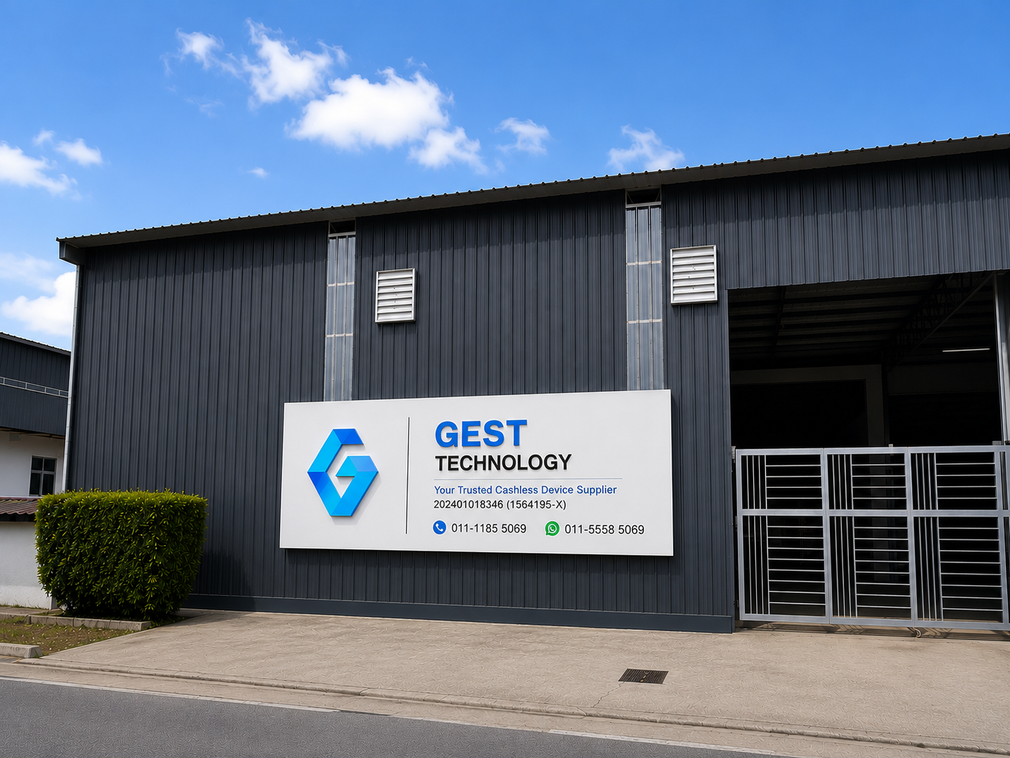 Gest Technology Sdn Bhd office signboard at their Bukit Mertajam, Penang headquarters in Malaysia